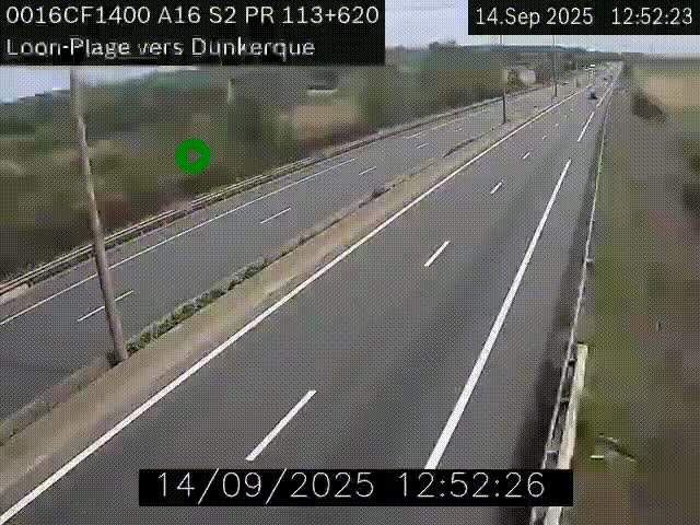 Webcam autoroute A16 à hauteur de Loon-Plage. Vue orientée vers Dunkerque et la Belgique.