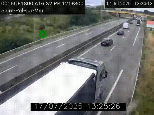 Webcam autoroute A16 à proximité de Dunkerque, à hauteur de la sortie Saint-Pol-sur-Mer. Vue orientée vers Calais