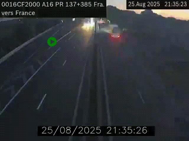 Webcam à la frontière franco-belge au niveau de Bray-Dunes/De-Panne sur l'autoroute A16. Vue orientée vers Calais