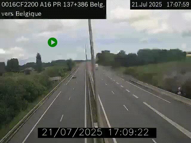 Webcam à la frontière franco-belge au niveau de Bray-Dunes/De-Panne sur l'autoroute A16. Vue orientée vers la Belgique
