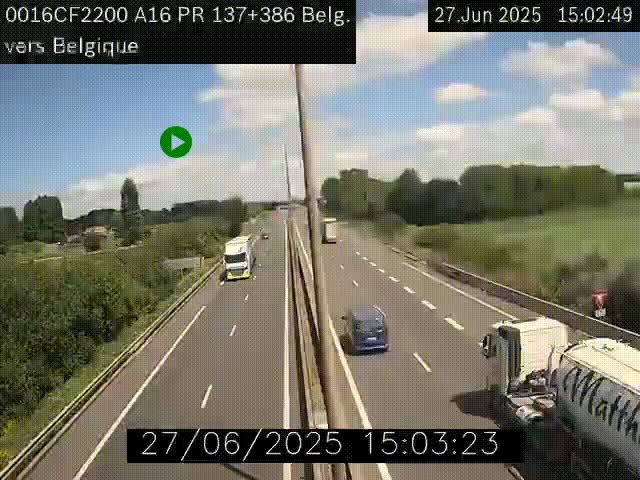 Webcam à la frontière franco-belge au niveau de Bray-Dunes/De-Panne sur l'autoroute A16. Vue orientée vers la Belgique
