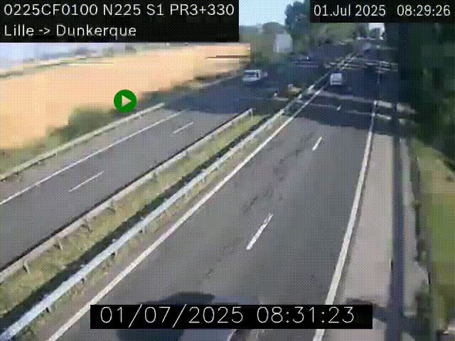 Webcam autoroute A25 (N225) à hauteur de Bergues (Bierne). Vue orientée vers Dunkerque.