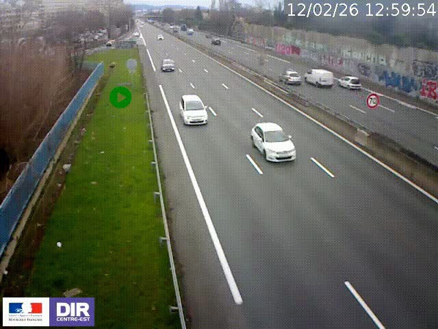 Webcam à Bron sur l'A43 à la jonction avec le boulevard périphérique de Lyon (D383). Vue orientée vers Lyon