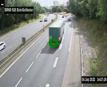 Webcam routière à hauteur de Bois-Guillaume en périphérie de Rouen. Vue orientée vers Rouen