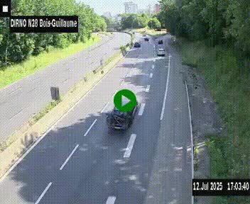 Webcam routière à hauteur de Bois-Guillaume en périphérie de Rouen. Vue orientée vers Rouen