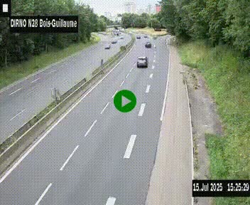 Webcam routière à hauteur de Bois-Guillaume en périphérie de Rouen. Vue orientée vers Rouen
