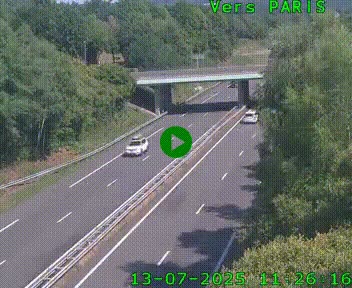 Caméra routière sur l'autoroute A20 au nord de Limoges, à la jonction avec la N520. Vue orientée vers Paris