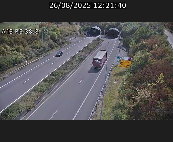 Webcam autoroute A13 à l'entrée ouest du tunnel Markusbierg à Schengen. Vue orientée vers Mondorf-les-Bains
