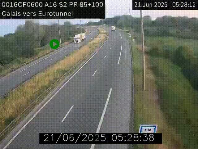 Webcam A16 à Calais en direction du Tunnel sous la Manche (Eurotunnel)