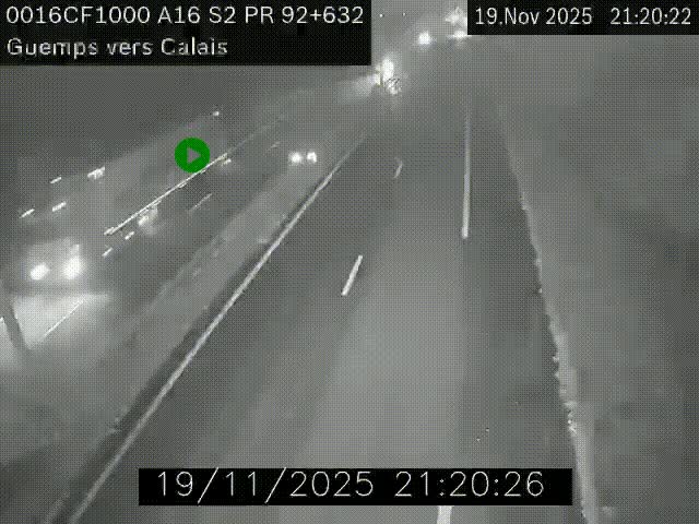 Webcam A16 juste après l'aire de repos d'Offekerque à Guemps. Vue orientée vers Calais