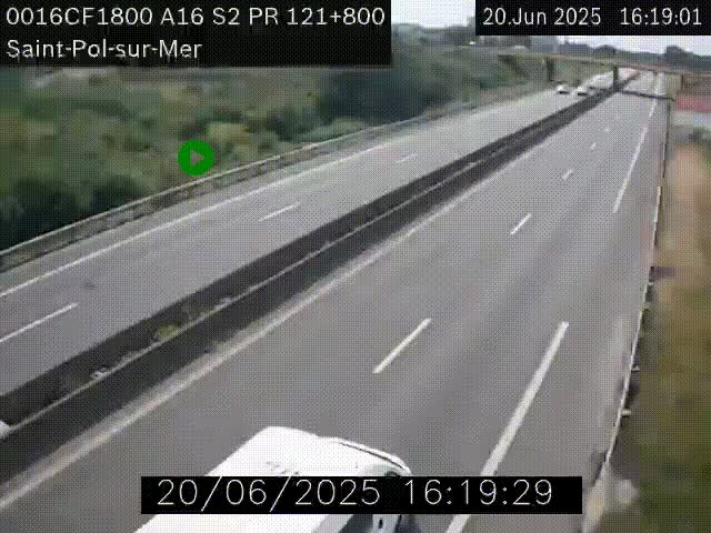 Webcam autoroute A16 à proximité de Dunkerque, à hauteur de la sortie Saint-Pol-sur-Mer. Vue orientée vers Calais