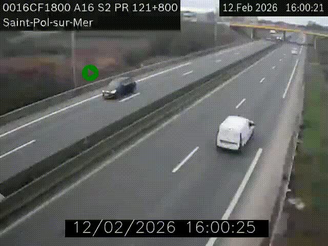 Webcam autoroute A16 à proximité de Dunkerque, à hauteur de la sortie Saint-Pol-sur-Mer. Vue orientée vers Calais