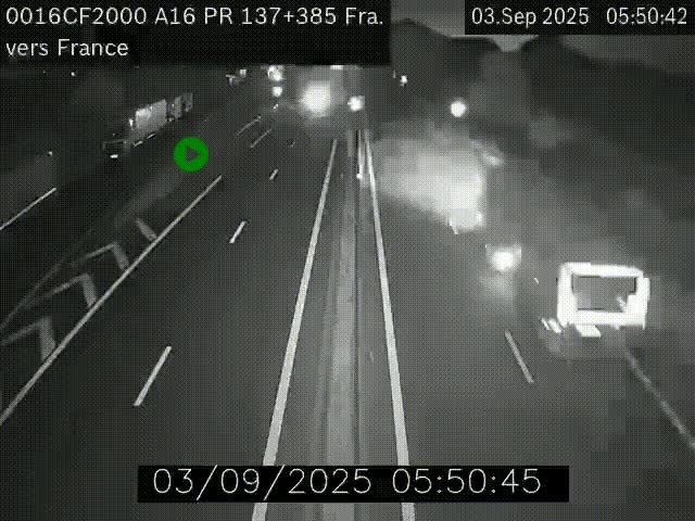 Webcam à la frontière franco-belge au niveau de Bray-Dunes/De-Panne sur l'autoroute A16. Vue orientée vers Calais