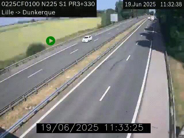 Webcam autoroute A25 (N225) à hauteur de Bergues (Bierne). Vue orientée vers Dunkerque.