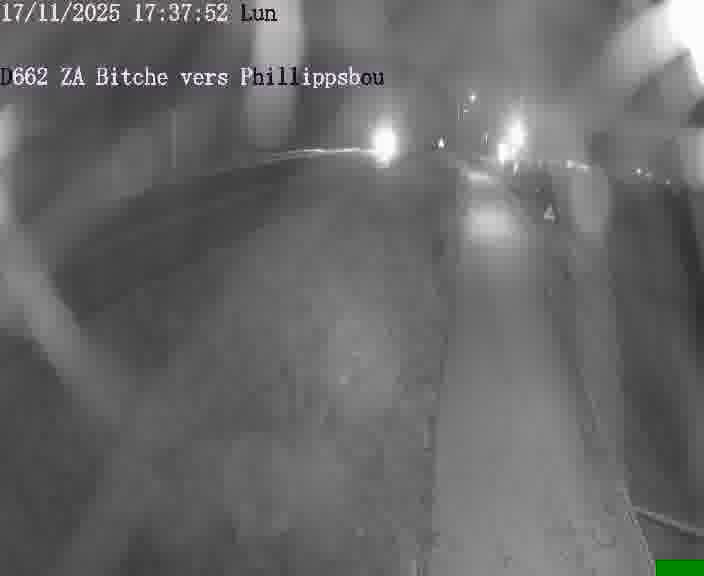 Caméra de trafic sur D662 (France) à Bitche, orientée vers Phillippsbourg, permettant d’évaluer fluidité, incidents et densité automobile.