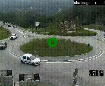 Webcam au nord d'Ax-les-Thermes au niveau de l'aire de chaînage de la N20. Vue orientée vers les Pyrénées, en direction de Pas de la Case