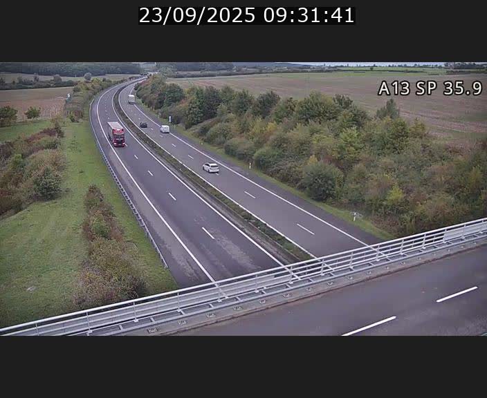 Webcam trafic sur A13 à l'entrée ouest du tunnel Markusbierg à Remerschen. Vue orientée vers Mondorf-les-Bains.