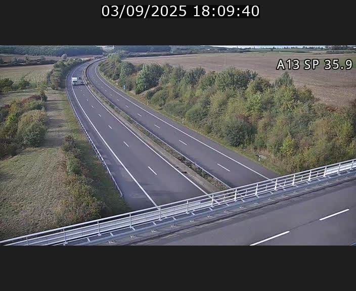 Webcam trafic sur A13 à l'entrée ouest du tunnel Markusbierg à Remerschen. Vue orientée vers Mondorf-les-Bains.