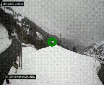 Webcam au col du Somport, côté français, sur la N134, dans les Pyrénées, en direction de l'Espagne, à 1632 mètres d'altitude