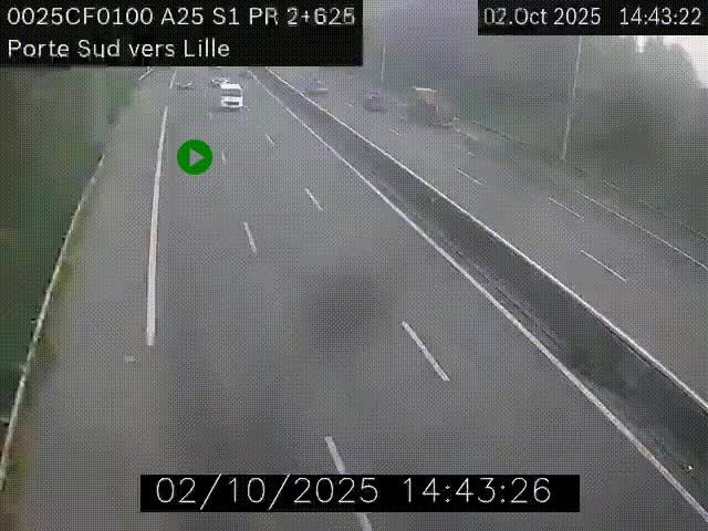 Webcam autoroute A25 sur le périphérique de Lille à hauteur de Lille-Sud et la sortie 3 Faches-Thumesnil. Vue orientée vers Lille-Centre.