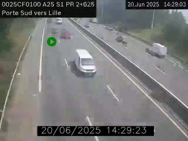 Webcam autoroute A25 sur le périphérique de Lille à hauteur de Lille-Sud et la sortie 3 Faches-Thumesnil. Vue orientée vers Lille-Centre.