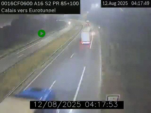 Webcam A16 à Calais en direction du Tunnel sous la Manche (Eurotunnel)