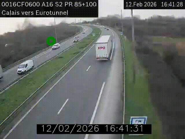 Webcam A16 à Calais en direction du Tunnel sous la Manche (Eurotunnel)