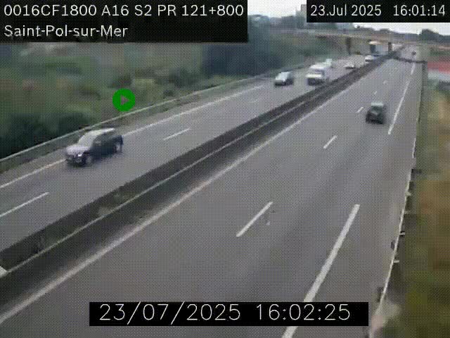 Webcam autoroute A16 à proximité de Dunkerque, à hauteur de la sortie Saint-Pol-sur-Mer. Vue orientée vers Calais