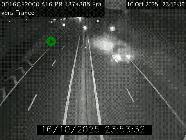 Webcam à la frontière franco-belge au niveau de Bray-Dunes/De-Panne sur l'autoroute A16. Vue orientée vers Calais