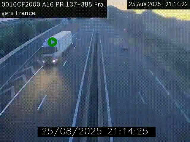 Webcam à la frontière franco-belge au niveau de Bray-Dunes/De-Panne sur l'autoroute A16. Vue orientée vers Calais