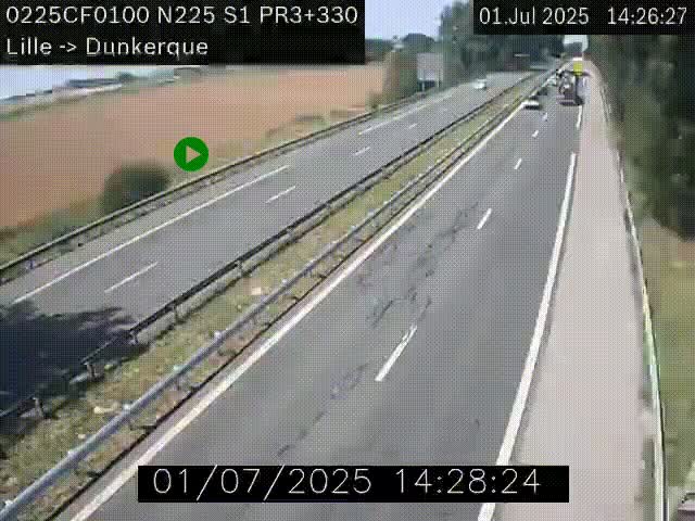 Webcam autoroute A25 (N225) à hauteur de Bergues (Bierne). Vue orientée vers Dunkerque.
