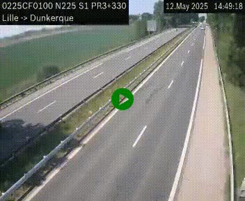 Webcam autoroute A25 (N225) à hauteur de Bergues (Bierne). Vue orientée vers Dunkerque.