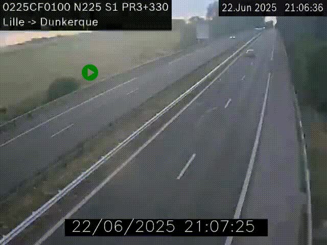 Webcam autoroute A25 (N225) à hauteur de Bergues (Bierne). Vue orientée vers Dunkerque.