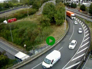 Caméra autoroute à la jonction entre l'A7 et la D301 (Boulevard urbain Sud de Lyon) à Feyzin, au sud de Lyon. Vue orientée vers Mions