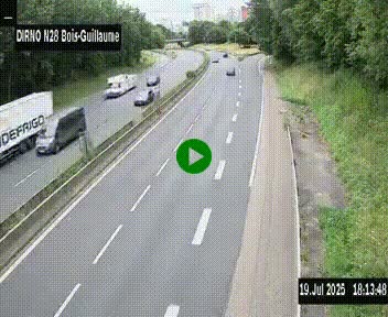 Webcam routière à hauteur de Bois-Guillaume en périphérie de Rouen. Vue orientée vers Rouen