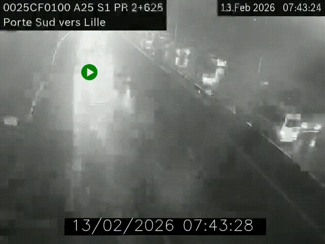 Webcam autoroute A25 sur le périphérique de Lille à hauteur de Lille-Sud et la sortie 3 Faches-Thumesnil. Vue orientée vers Lille-Centre.