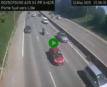 Webcam autoroute A25 sur le périphérique de Lille à hauteur de Lille-Sud et la sortie 3 Faches-Thumesnil. Vue orientée vers Lille-Centre.