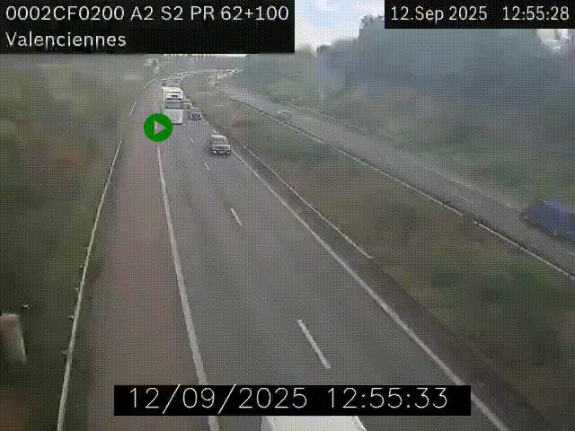 Webcam autoroute A2 à Valenciennes. Vue orientée vers Maubeuge et Mons (Belgique)