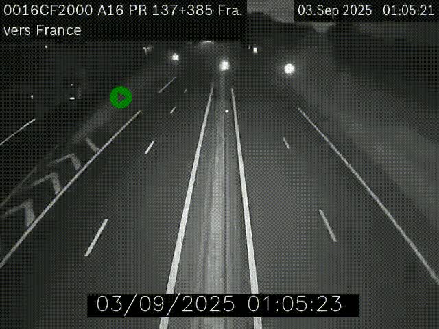 Webcam à la frontière franco-belge au niveau de Bray-Dunes/De-Panne sur l'autoroute A16. Vue orientée vers Calais