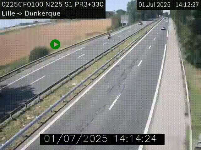 Webcam autoroute A25 (N225) à hauteur de Bergues (Bierne). Vue orientée vers Dunkerque.