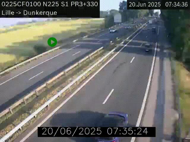 Webcam autoroute A25 (N225) à hauteur de Bergues (Bierne). Vue orientée vers Dunkerque.