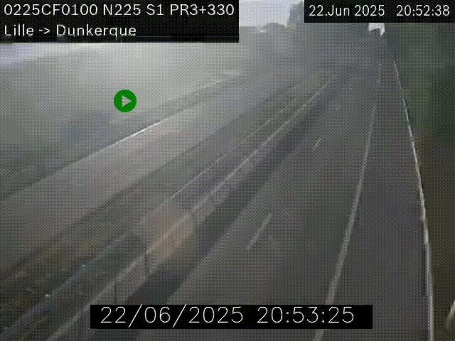 Webcam autoroute A25 (N225) à hauteur de Bergues (Bierne). Vue orientée vers Dunkerque.