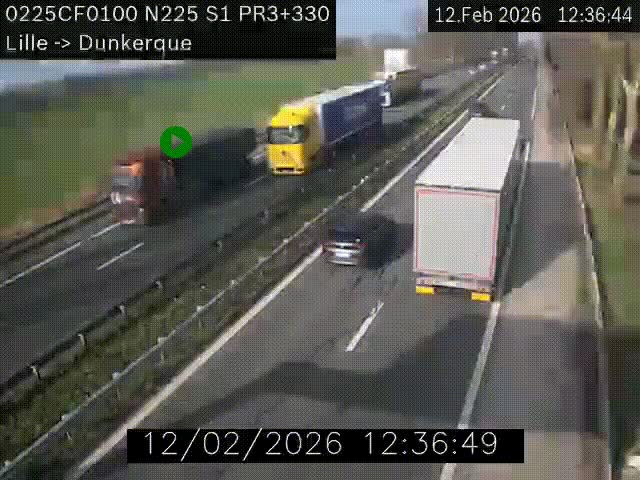 Webcam autoroute A25 (N225) à hauteur de Bergues (Bierne). Vue orientée vers Dunkerque.
