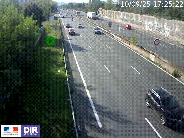 Webcam à Bron sur l'A43 à la jonction avec le boulevard périphérique de Lyon (D383). Vue orientée vers Lyon
