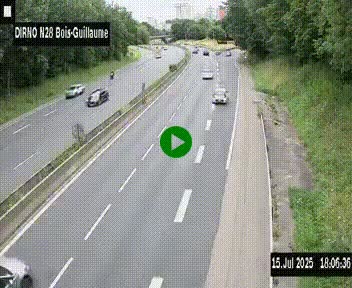 Webcam routière à hauteur de Bois-Guillaume en périphérie de Rouen. Vue orientée vers Rouen