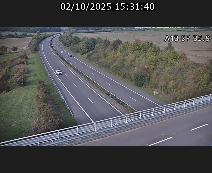 Webcam trafic sur A13 à l'entrée ouest du tunnel Markusbierg à Remerschen. Vue orientée vers Mondorf-les-Bains.
