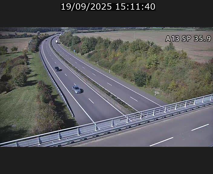 Webcam trafic sur A13 à l'entrée ouest du tunnel Markusbierg à Remerschen. Vue orientée vers Mondorf-les-Bains.