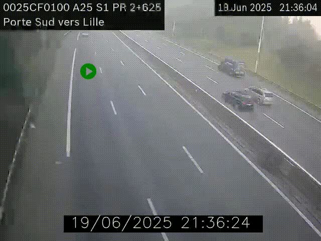Webcam autoroute A25 sur le périphérique de Lille à hauteur de Lille-Sud et la sortie 3 Faches-Thumesnil. Vue orientée vers Lille-Centre.