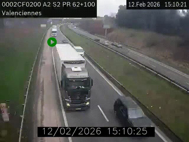 Webcam autoroute A2 à Valenciennes. Vue orientée vers Maubeuge et Mons (Belgique)