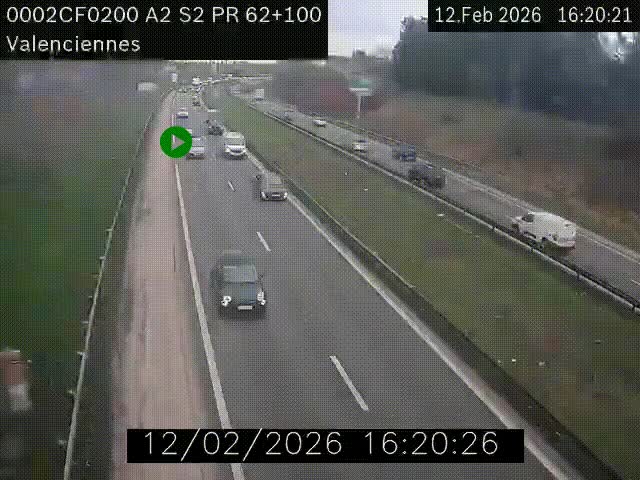 Webcam autoroute A2 à Valenciennes. Vue orientée vers Maubeuge et Mons (Belgique)